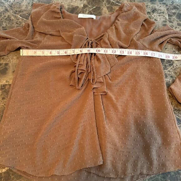 Mustard Seed Clip Dot Ruffle Lace Up Blouse Size Small Cappuccino Color - Picture 3 of 7